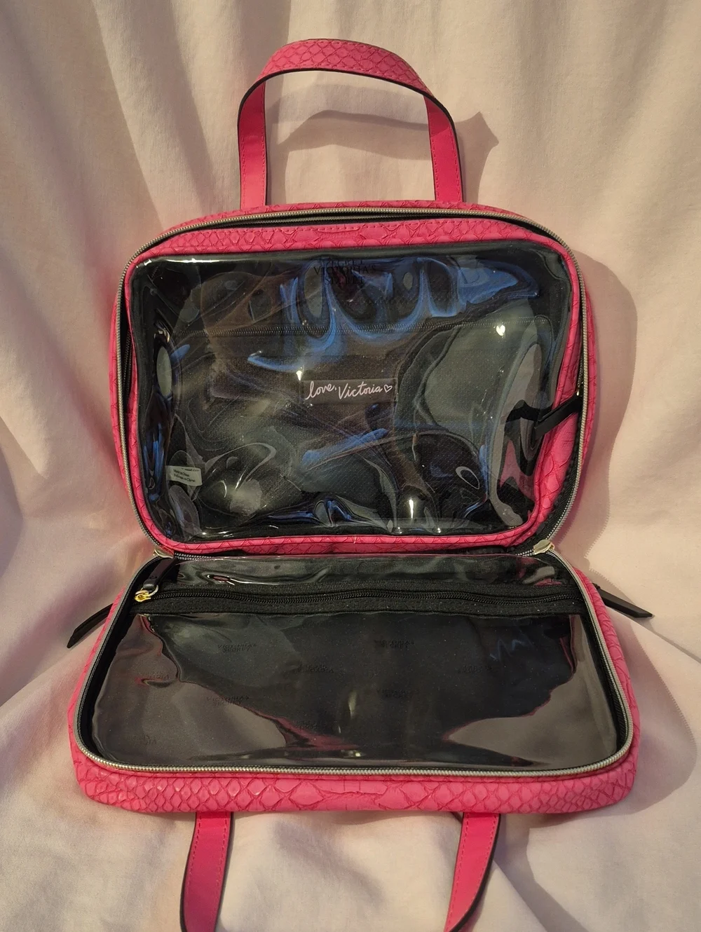 NWOT Victoria's Secret Hot Pink Faux-Snakeskin Cosmetic Carryall